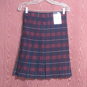 NWT FRENCH RED/BLACK/WHITE TOAST PLAID PLEATED SKIRT MID-LENGTH SIZE 12